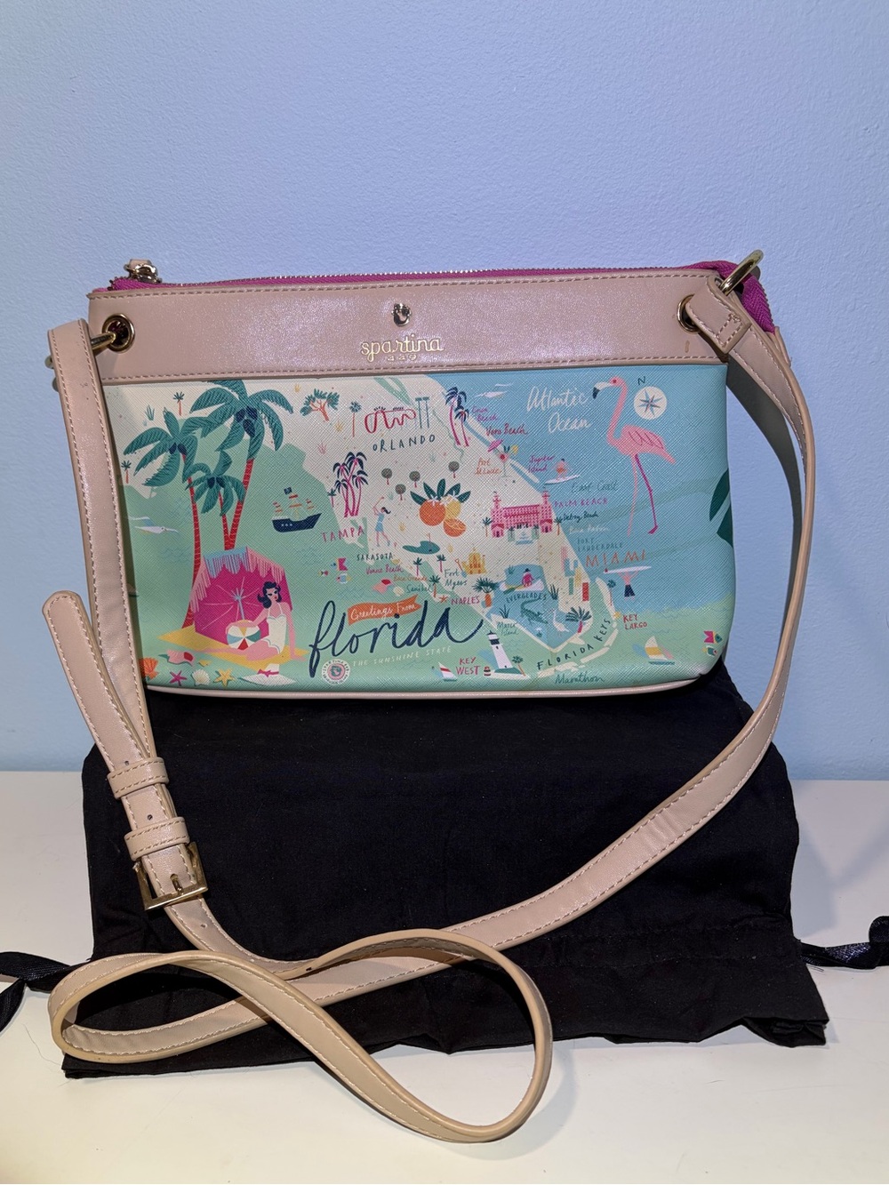Spartina 449 Florida Map Crossbody Bag - Mint and Beige